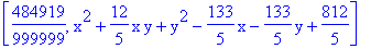 [484919/999999, x^2+12/5*x*y+y^2-133/5*x-133/5*y+812/5]